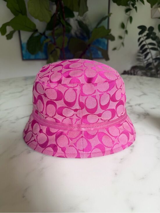 Coach Vintage Y2K Signature Jacquard Canvas Bucket Hat Magenta Hot Pink P/S main image 6